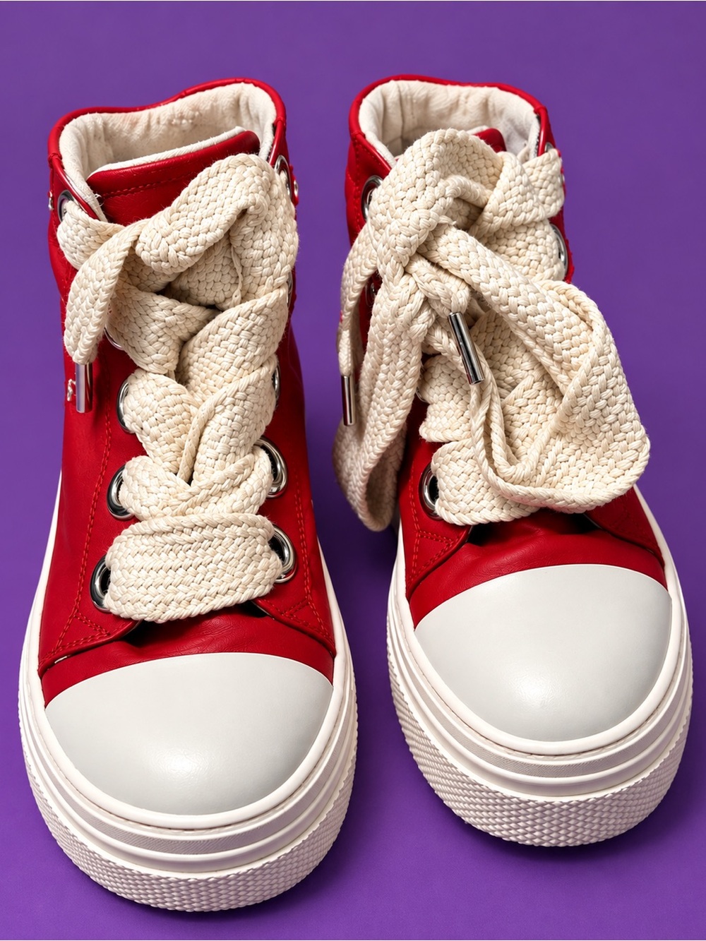 Kids Red High-Top Sneakers with Cream Laces